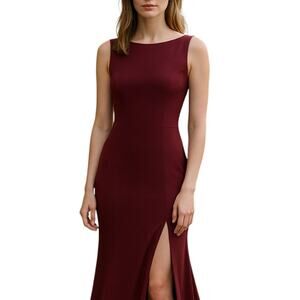 Azazie High Neck Gown Slit Maxi Long Dress Bridesmaid Prom Burgundy 6